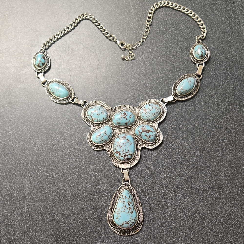 Turquoise and Silver Statement Necklace